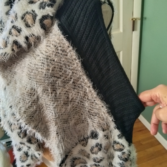 Cupio fuzzy animal print open front collar high low casual sweater vest top Sz L - Picture 7 of 11